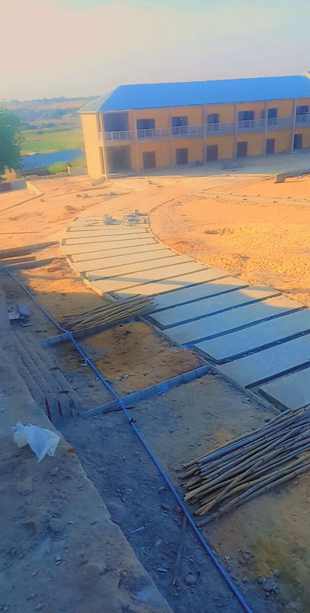 Completed two-storey building with walkway